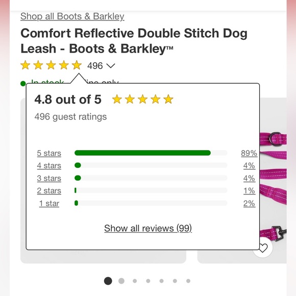 Comfort Reflective Double Stitch Dog Leash - Boots & Barkley PINK - Picture 5 of 8
